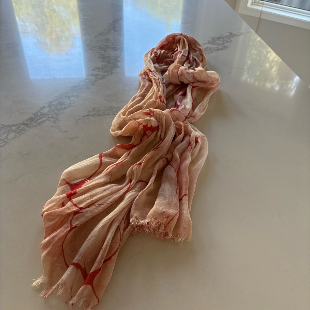 Eileen Fisher Red and Cream Artistic Scarf